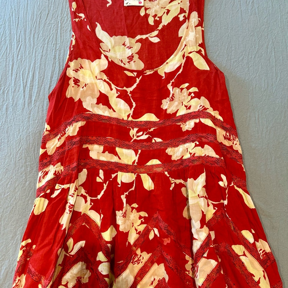 Free People Red and Cream Floral Dress